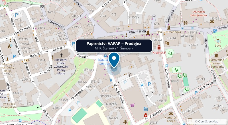 Mapa: Prodejna VAPAP, M. R. Štefánika 1, Šumperk