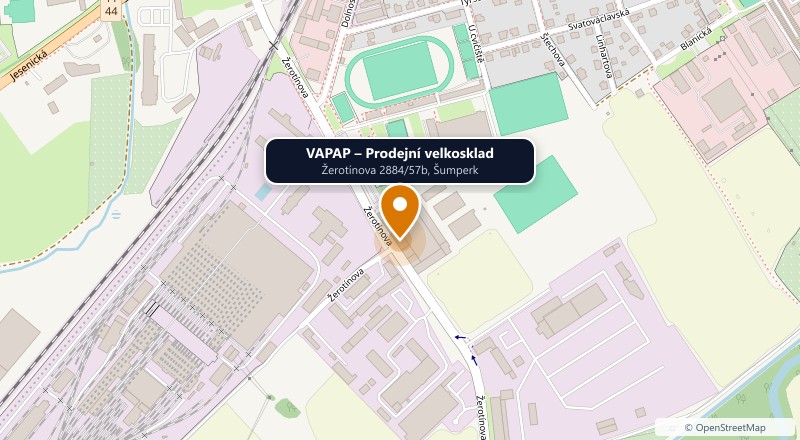 Mapa: Prodejní velkosklad VAPAP, Žerotínova 2884/57b, Šumperk